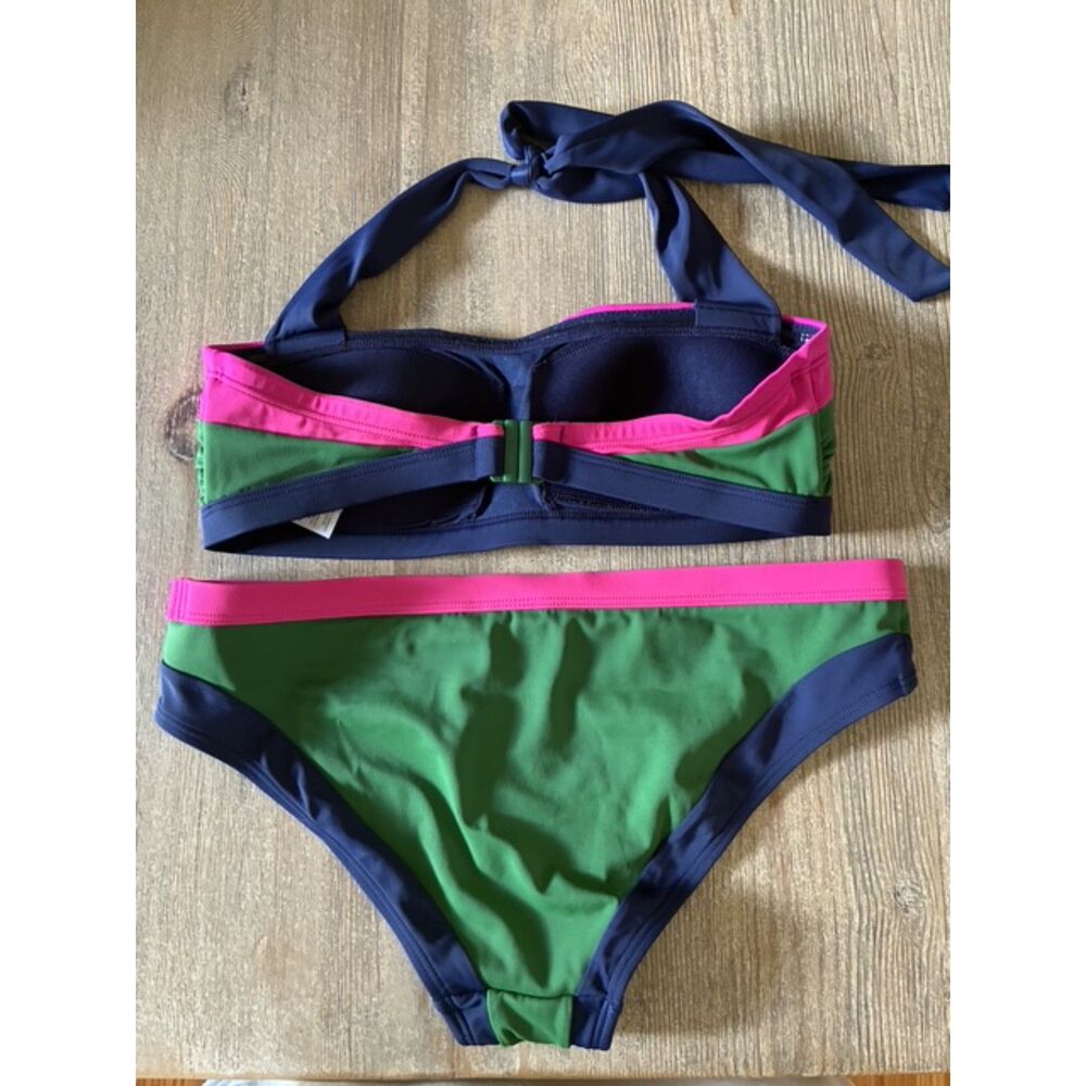 Boden Colorblock Bandeau Bikini US 4 (top) US 2 (bottom) Preppy Navy Swimwear - Picture 3 of 4